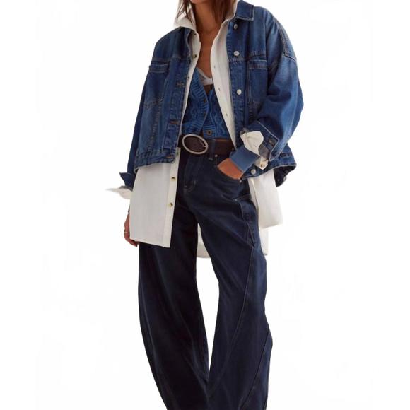 NEW FREE PEOPLE opal swing denim jacket in got the blues - Picture 4 of 4